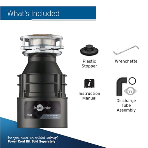 Garbage Disposal, 1/2 HP Continuous Feed, Compact Design, Quick Lock Installation
