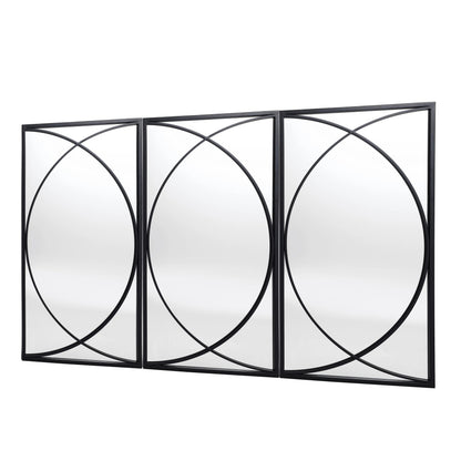 3-Piece Black Metal Rectangular Wall Mirror Set, 31.9" H x 15.75" W x 0.75" D