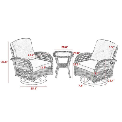 3-Piece Outdoor Swivel Rocker Conversation Set With Tempered Glass Coffee Table