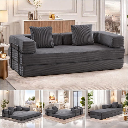 Trygoal Convertible Corduroy Floor Sofa Bed - Dark Gray