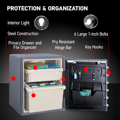 1.23 Cu Ft Waterproof And Fireproof Digital Safe Box - Alloy Steel