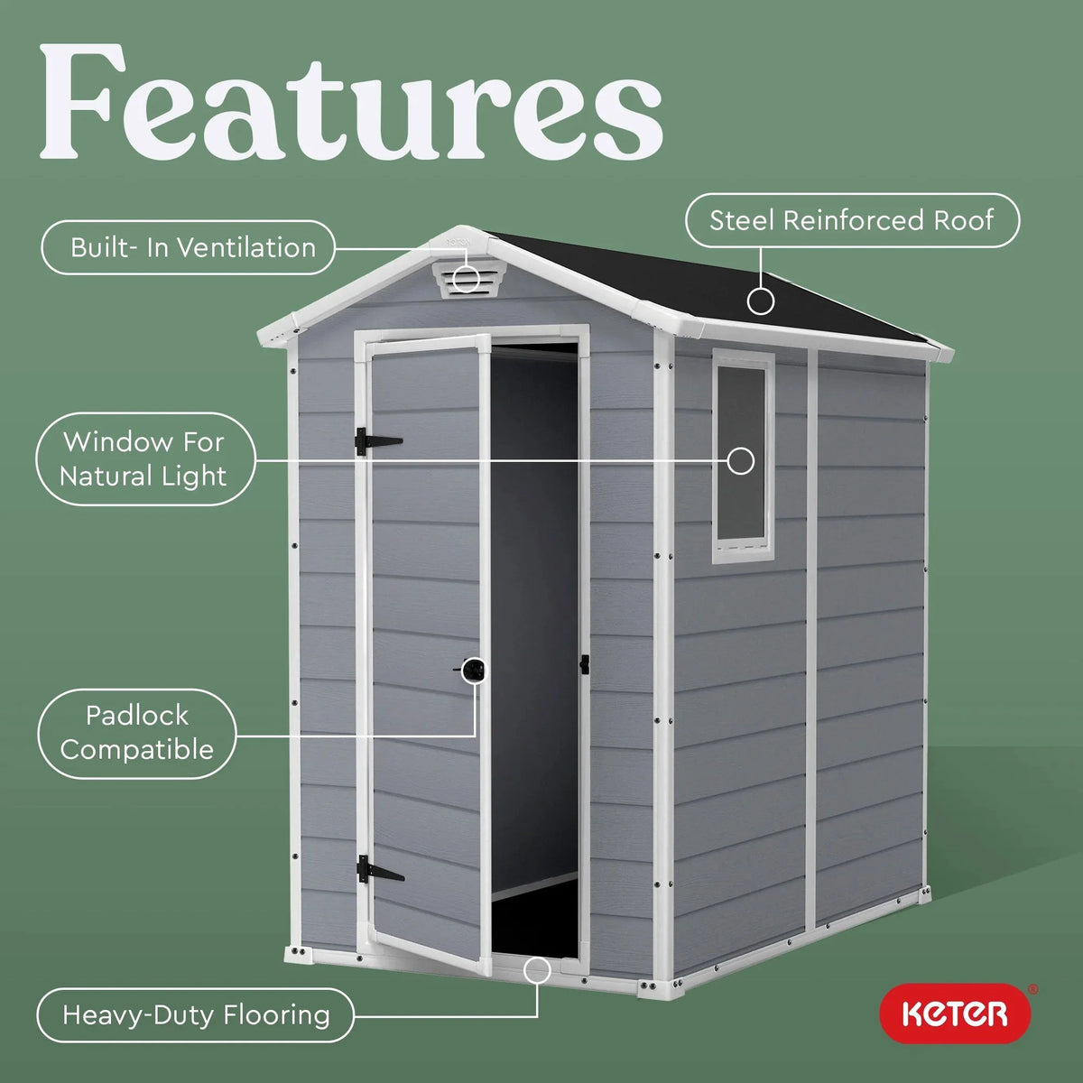 Keter Manor DD 6 X 8 Foot Outdoor Storage Shed, Grey - 213413