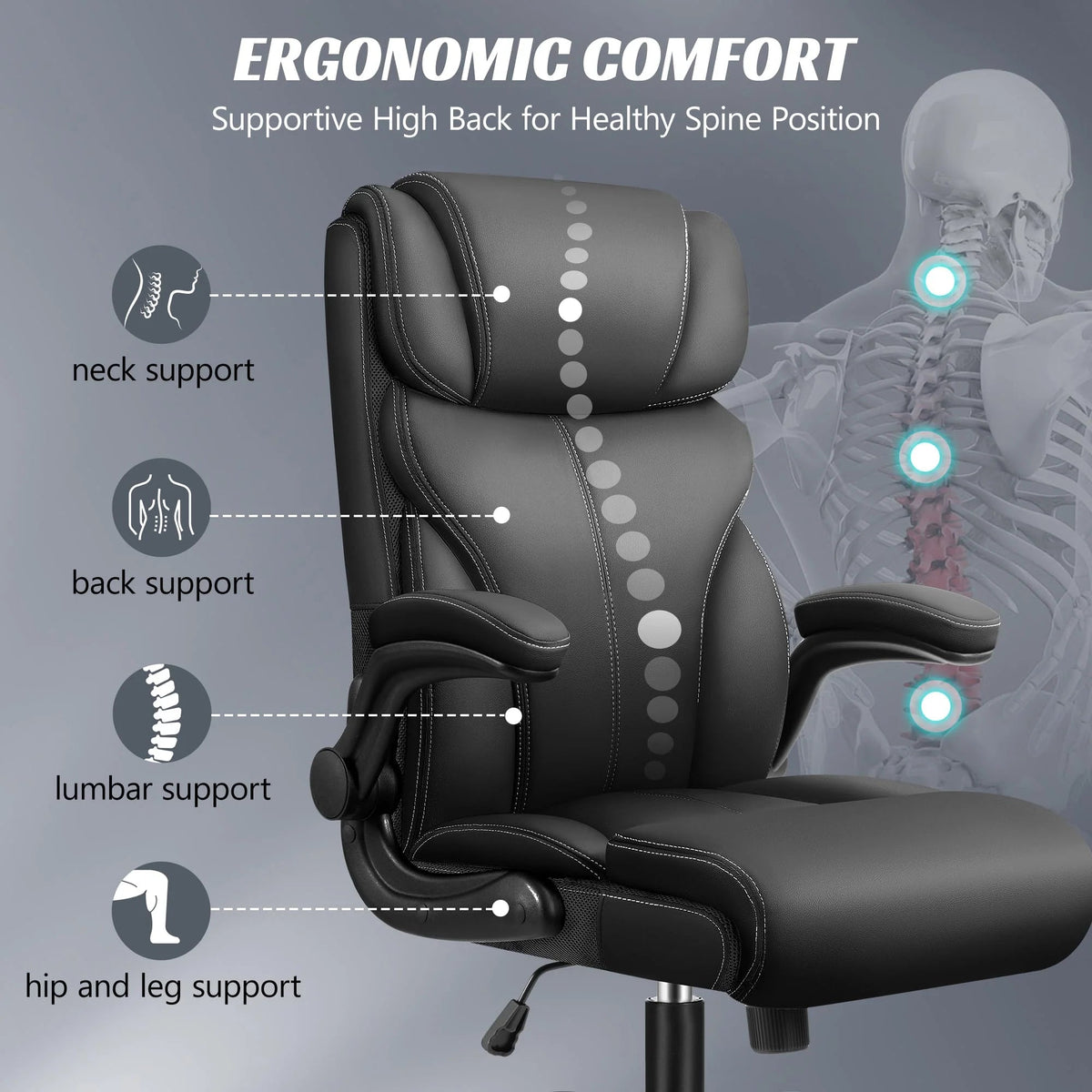 HeroSet Big And Tall Executive Office Chair With PU Leather, 400 lbs Capacity