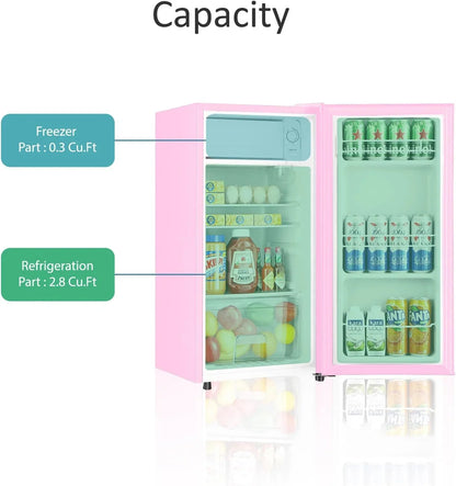 Kcpolre Mini Fridge With Freezer, 3.1 Cu.Ft, Pink - JINXIN85B