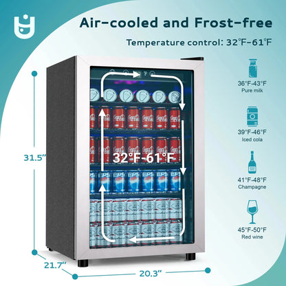 EUHOMY Beverage Refrigerator Cooler, 4.5 Cu.Ft., 145 Can, Glass Door