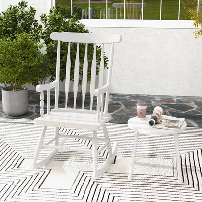 Costway Rubber Wood Rocking Chair, White, 22 x 32 x 44 in, 300 lbs