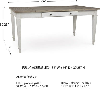 Signature Design by Ashley Rectangular Dining Table With Storage, White & Light Brown, 36in W x 66in D x 30.25in H - Skempton