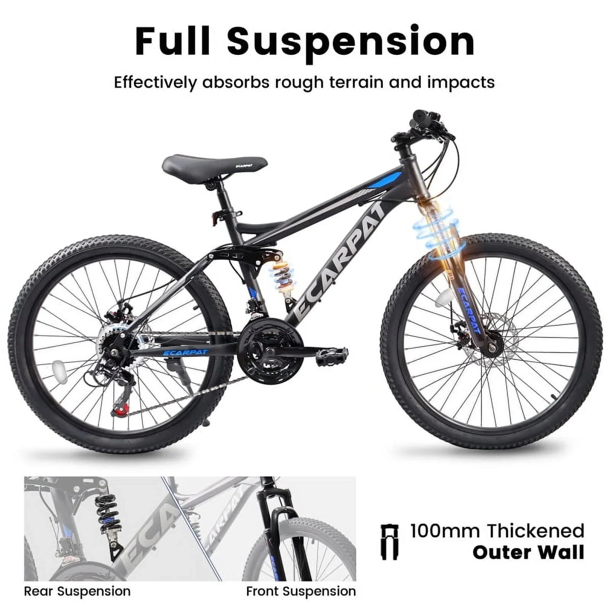 27.5 Inch Full Suspension Mountain Bike With Front And Rear Dual Shock Absorbers, Mechanical Disc Brakes, 21-Speed - A2760