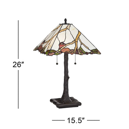 Robert Louis Tiffany Table Lamp 26 inch High Dark Bronze Cherry Blossom Stained Art Glass Shade