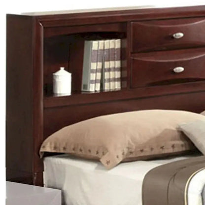 Panel-Style Queen Bookcase Bed With Drawers - Brown