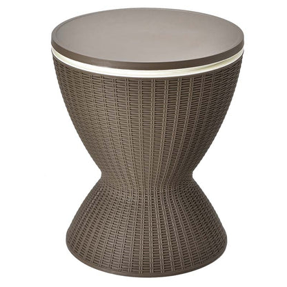 3-in-1 Rattan Outdoor Patio Ice Cooler Side Table, 8 Gal - Adjustable 22.5 in/32.5 in Height
