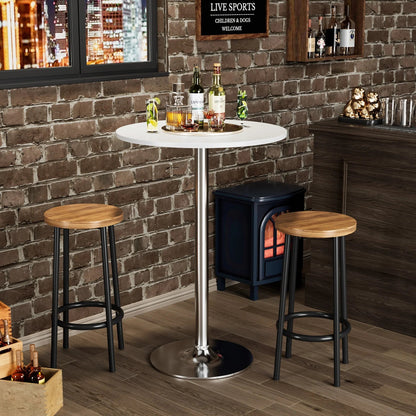 Round Bar-Height Bistro Pub Table With Metal Base And MDF Top, 23.8 x 23.8 x 39.5 Inch