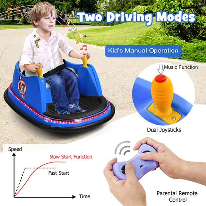12V Toddler Battery Powered Bumper Car With Dual Joysticks And 360 Degree Spin