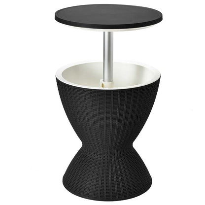3-in-1 Rattan Outdoor Patio Ice Cooler Side Table, 8 Gal - Adjustable 22.5 in/32.5 in Height