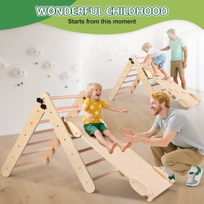 Lookfly 8-in-1 Foldable Pikler Triangle Climbing Set With Ramp - Natural-Color Or Multicolor