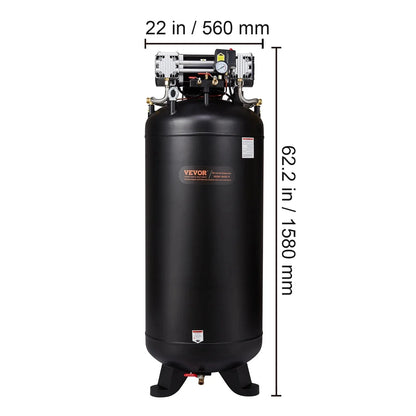 VEVOR 80 Gallon Oil-Free Air Compressor, 6.5 HP, 15.5 SCFM at 90 PSI, 145 PSI - FB3500-10A300-1P