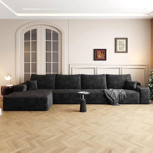 Oversized 135in 3-Piece Corduroy Upholstered Sectional Sofa With Deep Seat - Full Foam