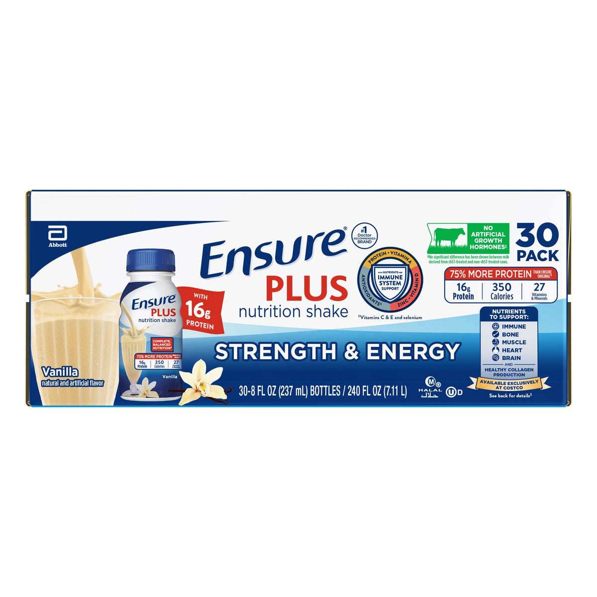 Ensure Plus Nutrition Shake, Vanilla, 8 fl. oz, 30-Pack