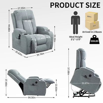 Lazy Boy Power Lift Recliner Chair With Massage, Lumbar Heating, USB Port And Cup Holders - Single Motor