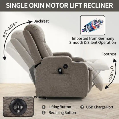 Lazy Boy Power Lift Recliner Chair With Massage, Lumbar Heating, USB Port And Cup Holders - Single Motor