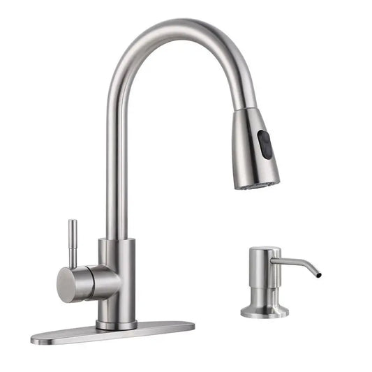 IVIGA Single-Handle Pull-Out Sprayer Kitchen Faucet With Deckplate And Soap Dispenser, Brushed Nickel - VSK03-S