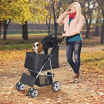 BBBuy 4-Wheel Foldable Pet Stroller, 33 Pounds, Black