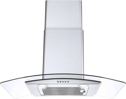 Wall Mount Range Hood 30 inch Convertible Tempered Glass 3-Speed 450 CFM - 3375B