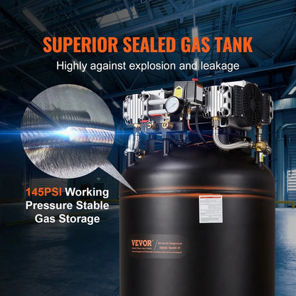 VEVOR 80 Gallon Oil-Free Air Compressor, 6.5 HP, 15.5 SCFM at 90 PSI, 145 PSI - FB3500-10A300-1P