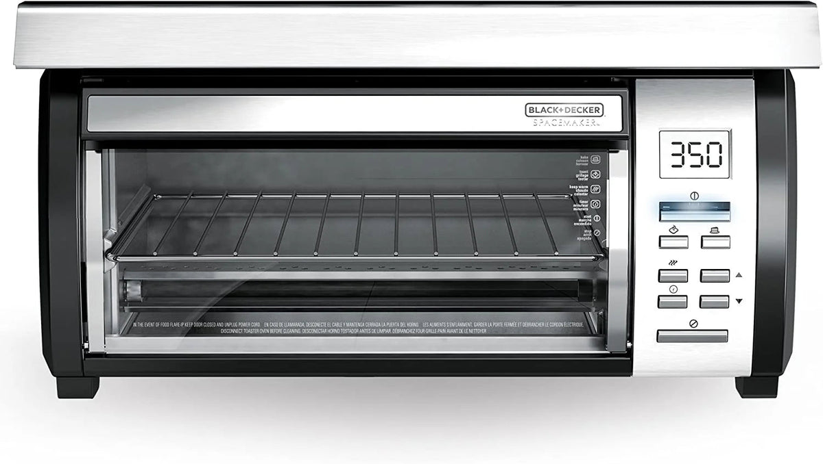 BLACK+DECKER SpaceMaker Under-Cabinet Toaster Oven, Black/Stainless Steel, 9 in Pizza, 4 Slice - TROS1000D