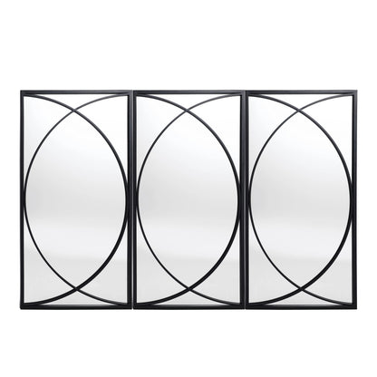 3-Piece Black Metal Rectangular Wall Mirror Set, 31.9" H x 15.75" W x 0.75" D