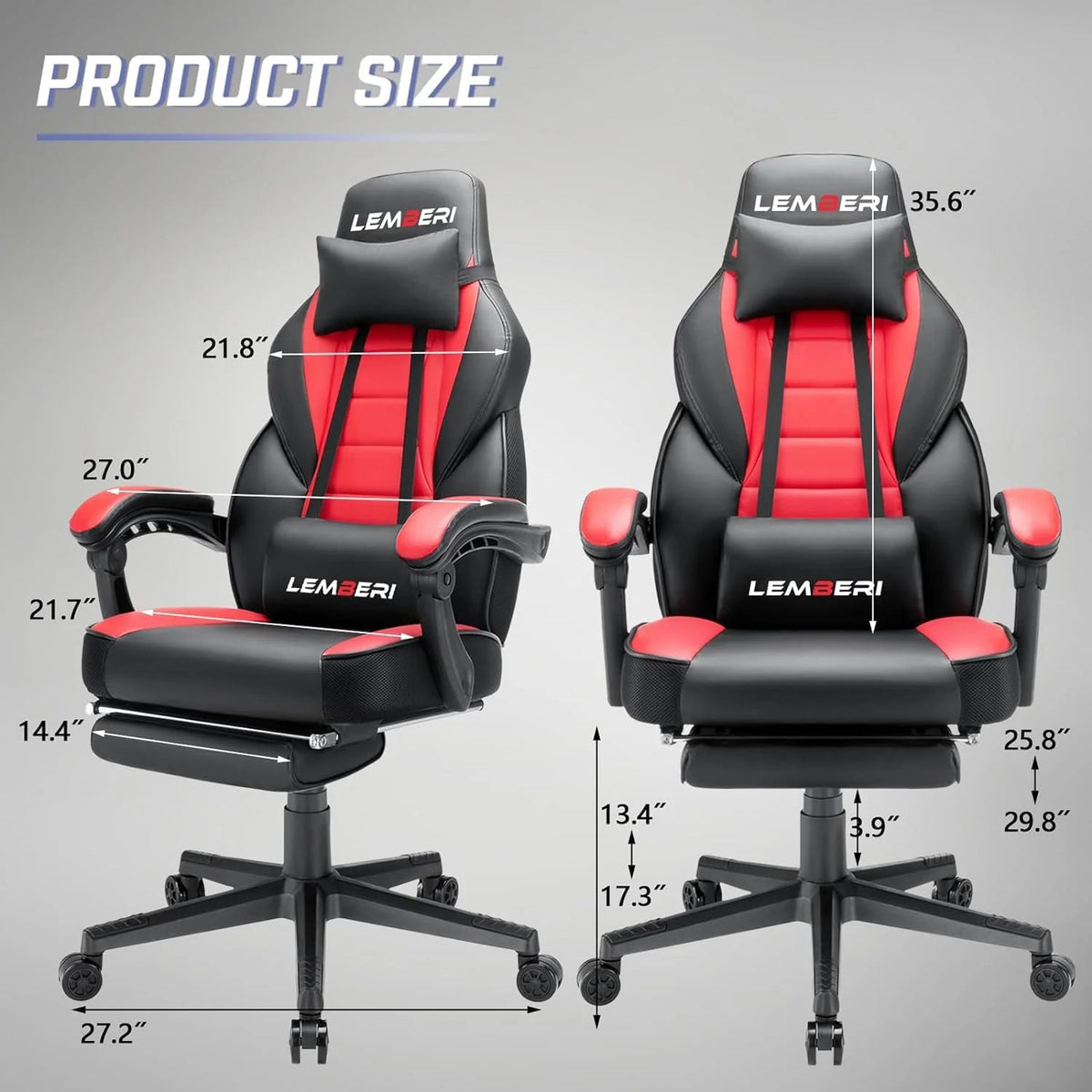 Big And Tall Gaming Chair With Footrest, 400 LB Capacity