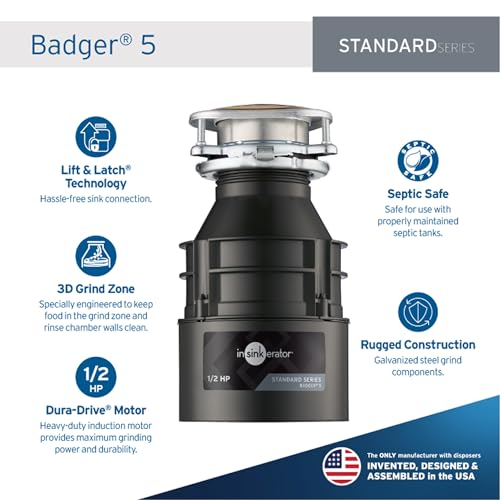 Garbage Disposal, 1/2 HP Continuous Feed, Compact Design, Quick Lock Installation