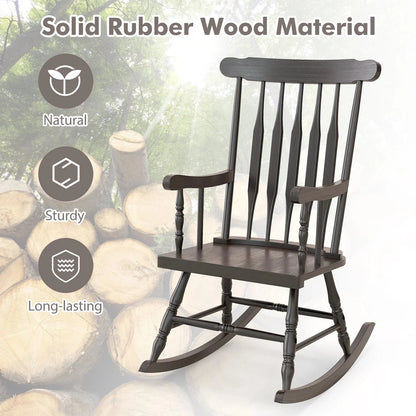 Costway Rubber Wood Rocking Chair, White, 22 x 32 x 44 in, 300 lbs