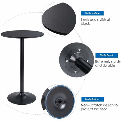 Round Bar-Height Bistro Pub Table With Metal Base And MDF Top, 23.8 x 23.8 x 39.5 Inch