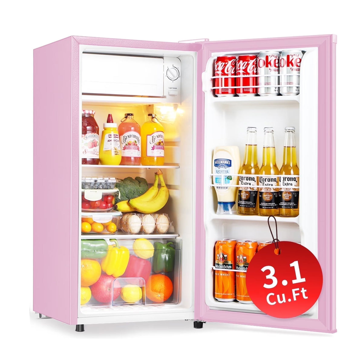 Kcpolre Mini Fridge With Freezer, 3.1 Cu.Ft, Pink - JINXIN85B
