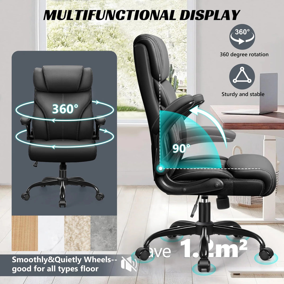 HeroSet Big And Tall Executive Office Chair With PU Leather, 400 lbs Capacity